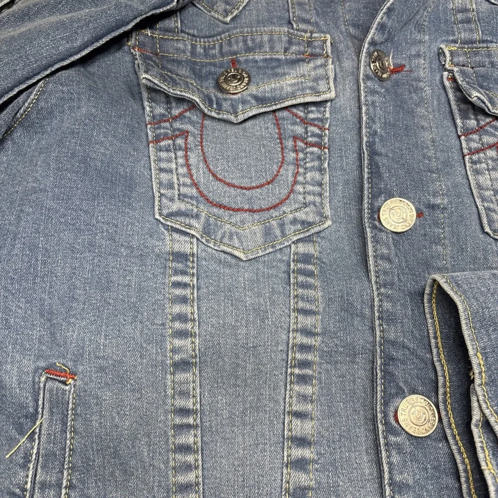 Men's Vintage True Religion Jimmy Trucker Blue Denim Jacket Size M